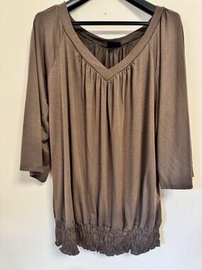 Brown V-Neck Ruched Hem Tunic Top Size 16W/18W